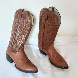 Vintage Wrangler 80s Leather Upper Western Cowboy Boots Woman's Size 7.5 Brown